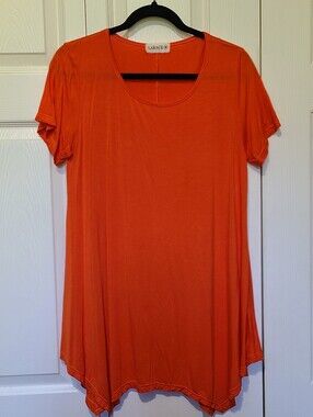 Larace Rayon Orange Short Sleeve Scoop-Neck Relaxed Flowy Swing Tunic Top Size M